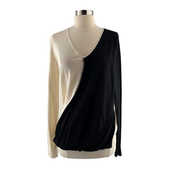 Neiman Marcus Sweaters - Neiman Marcus Cashmere Collection Silk Cashmere V-Neck Black White Sweater L